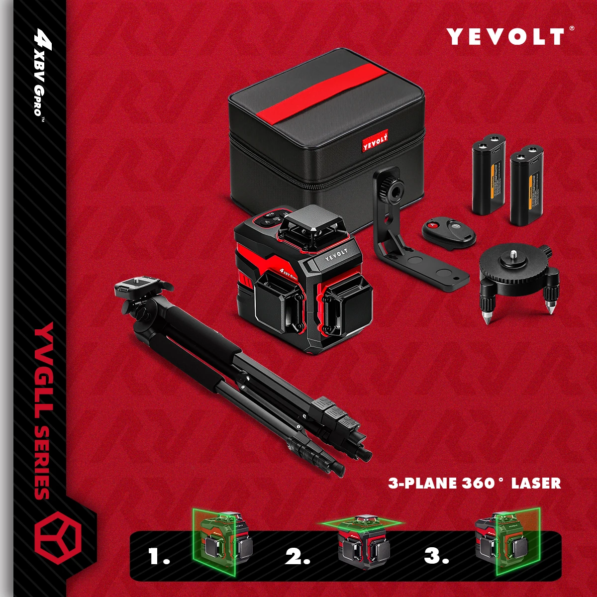 

YEVOLT YVGLL4XS12 Grade Laser Level Volumetric 12-Line Power Precision Self-Leveling ±4° 30m Working Range for Worksites & Homes