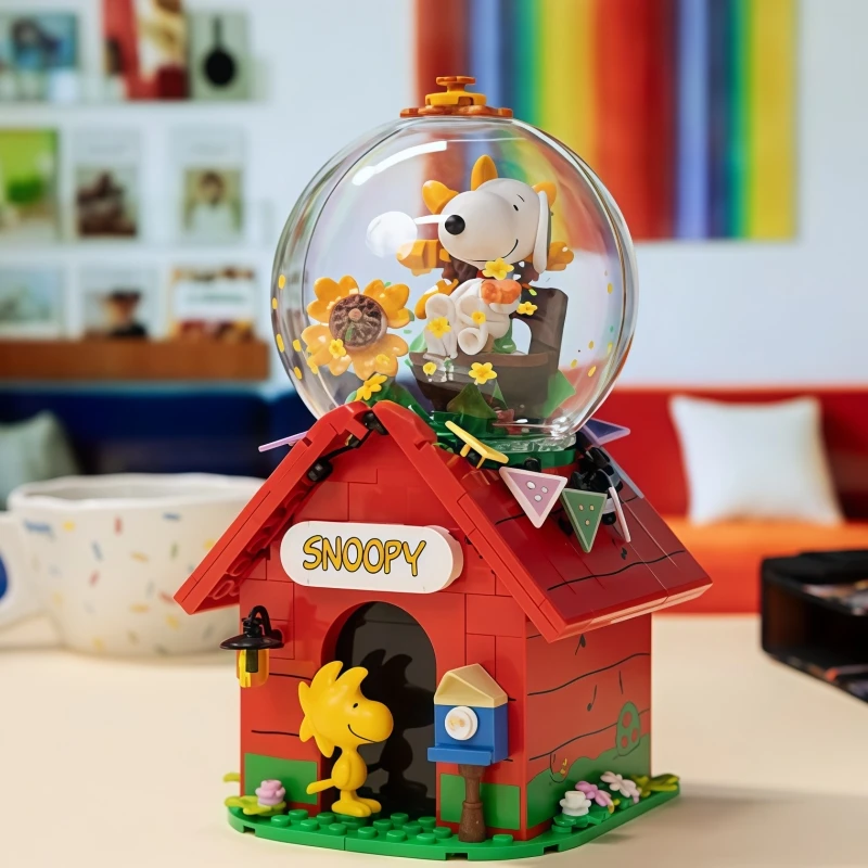 Klocki Snoopy Snoopy Czerwony Domek Anime Widok Ulicy Puzzle Zabawka Model Ozdoba na Biurko to kolekcjonerski prezent
