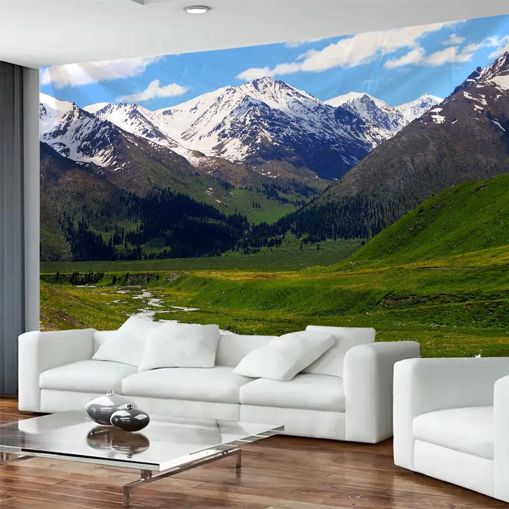 

Snow Mountain Grassland Tapestry, Multiple Patterns and Sizes, Natural Scenery Soft Wall Hanging Cloth, Home Decoration