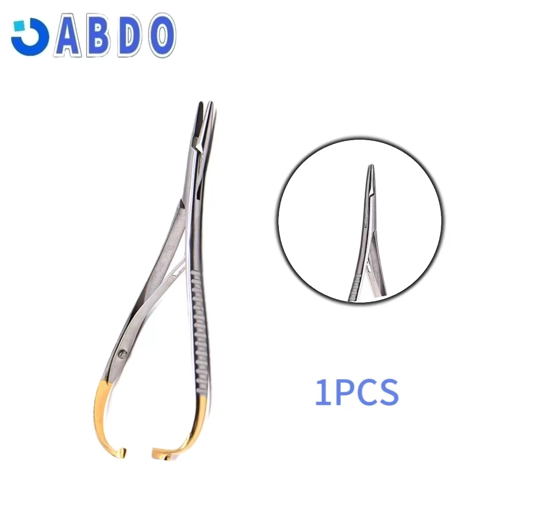 Dental Needle Holder Forceps Curved Gold Plated Handle Stainless Steel Orthodontic Plier Straight Head Surgical Instrument