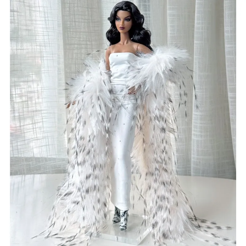 1/6 FR Supermodel Doll Luxury High-end Princess Fitted White Dress Fuzzy Shawl For Xianxian 30cm Babi Doll Dress Up Clothe Parts