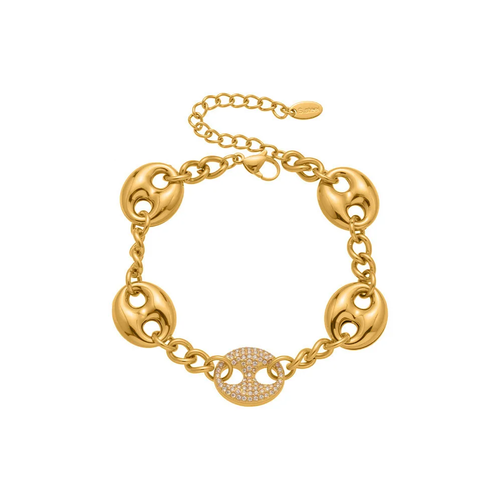 Fashion Personality Stainless Steel Pig Nose Micro Inlaid Cubic Zirconia Grinding Angle Bracelet For Women ﻿