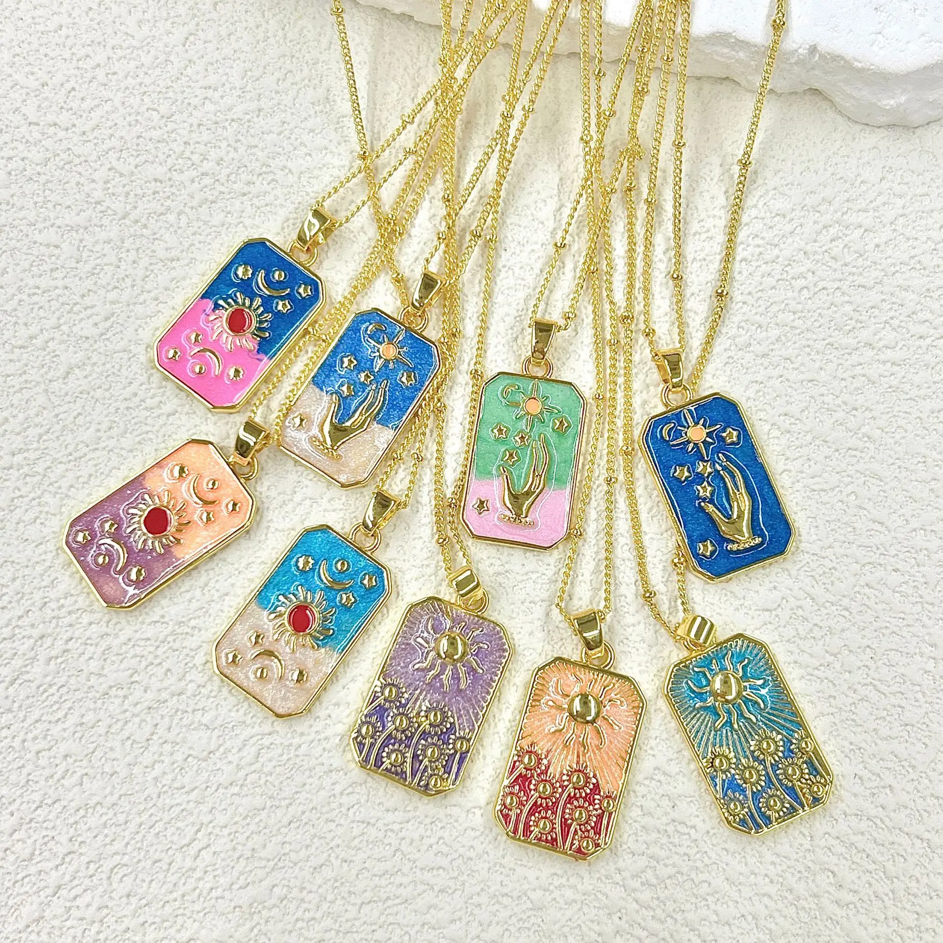 4Pcs Fashion Enamel Tarot Card Sun Star Moon Pendant Copper Versatile Necklace DIY Pendant Accessories Accessories Materials