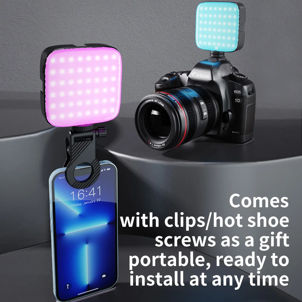 Pocket RGB Fill Light Portable LED Light Video Mini Fill Light For Camera Smartphone for GoPro Laptop Selfie Adjustable RGB Lamp