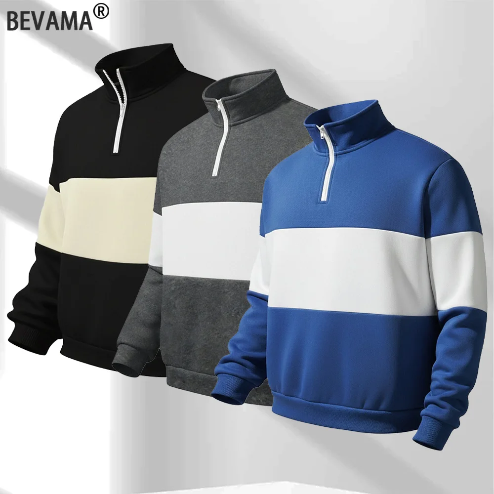 Frühling Herbst männer Patchwork Sweatshirts Stehkragen Langarm Polo-Shirt Viertel Zip Outdoor Casual Pullover Männer Kleidung