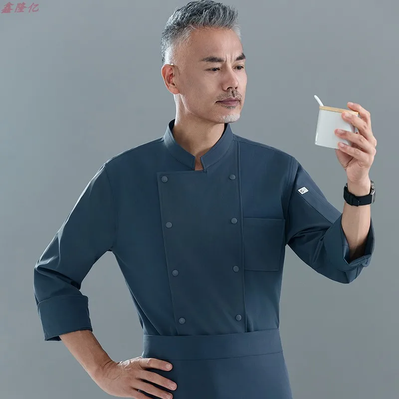 زي عمل مطبخ المطاعم بأكمام طويلة، زي غربي للمطاعم، كعكة النادل، زي الشيف الأبيض للخريف