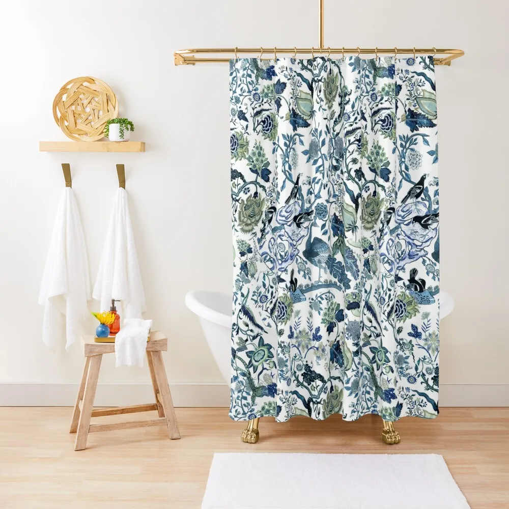 Chinoiserie Blue, chintz, blues, greens, birds and florals Shower Curtain Toilet Accessories Bathroom