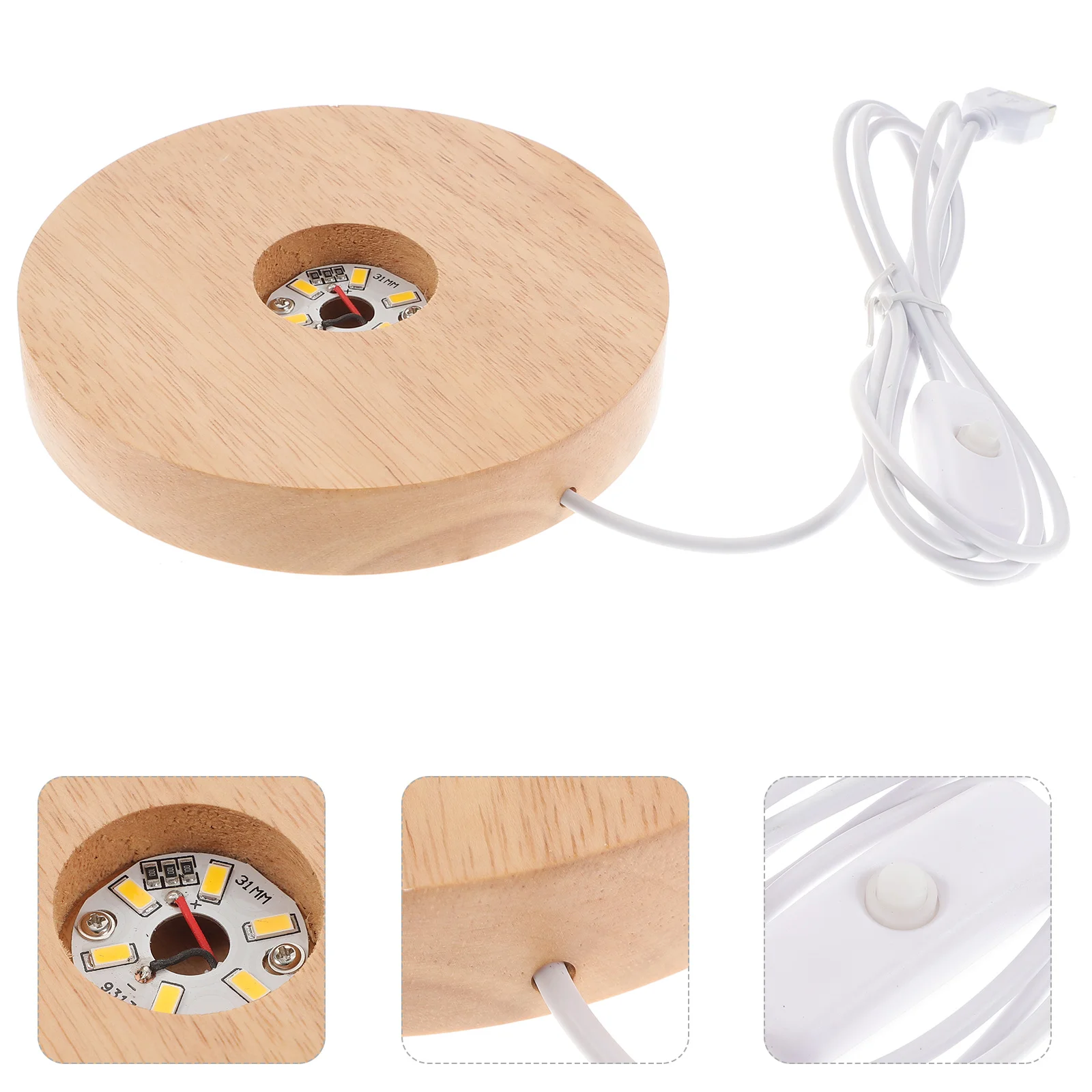 Snowball Lamp Holder USB Charging Light Base Sphere Stand Crystal Display Glass LED Wooden