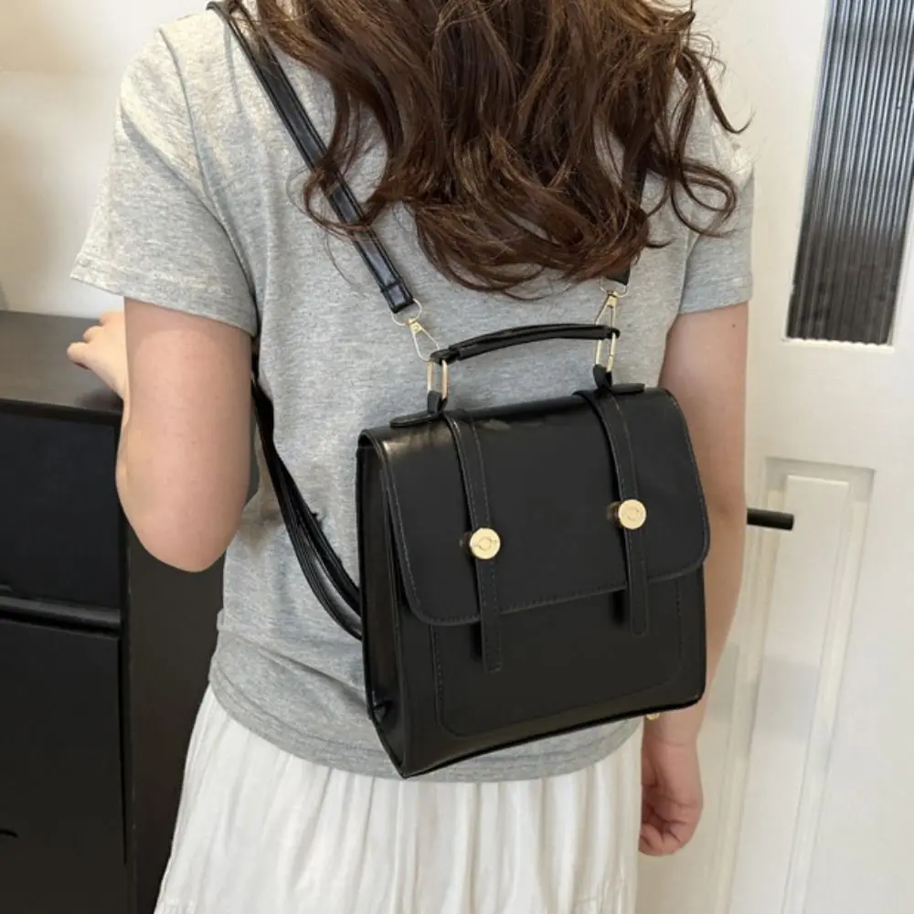 

Elegant Minimalist College Style Ruckpack Retro Large Capacity Square Crossbody Bag Handbag PU Leather Travel Backpack Gift
