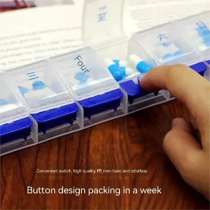 Pill Box Push Type 14 Compartment Pill Box Weekday Elderly People Take Pills Morning And Evening Split Pill Boxes Portable