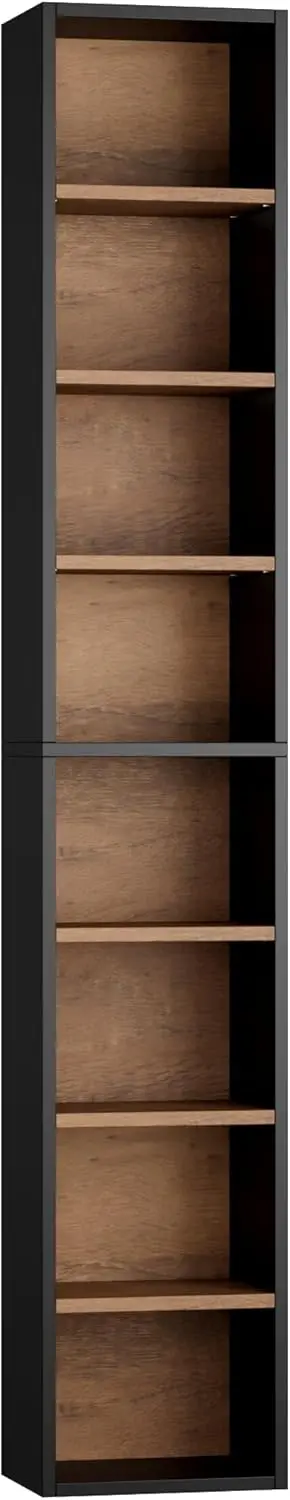 

8-уровневая стойка-стеллаж для медиаустройств, 11,6 x 9,3 x 71 дюймов, тонкий шкаф для хранения CD/DVD с регулируемыми полками, высокий узкий книжный шкаф-витрина