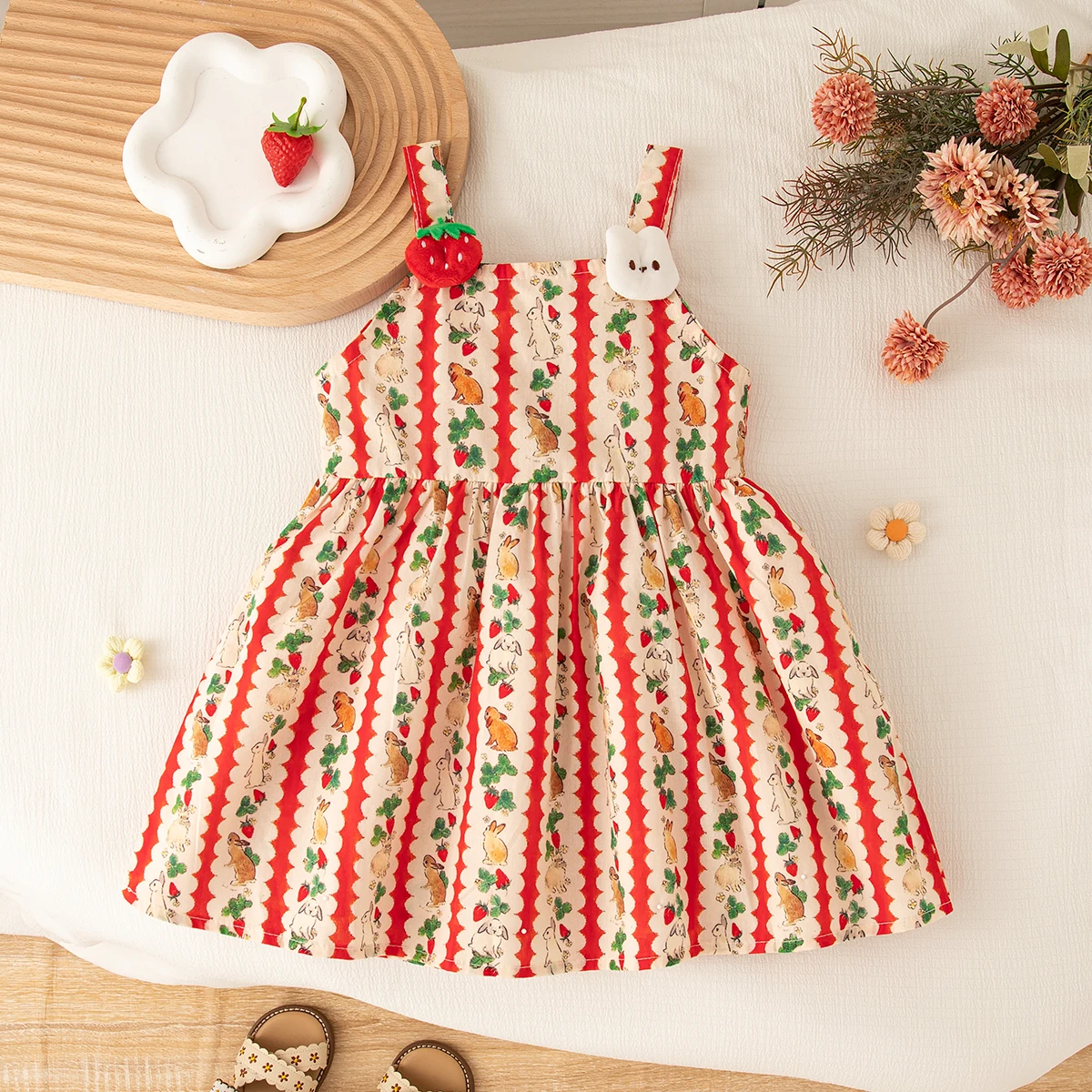 Girls' Dress Summer Love Flower Suspender Baby Girls' Dress Cute Beach Baby Dress Baby Girl Clothing