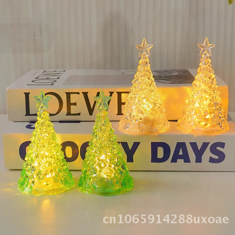 

LED Electronic Candle Light Christmas Tree Crystal Luminous Night Light Decorative Desktop Ornament Plastic Height 10cm
