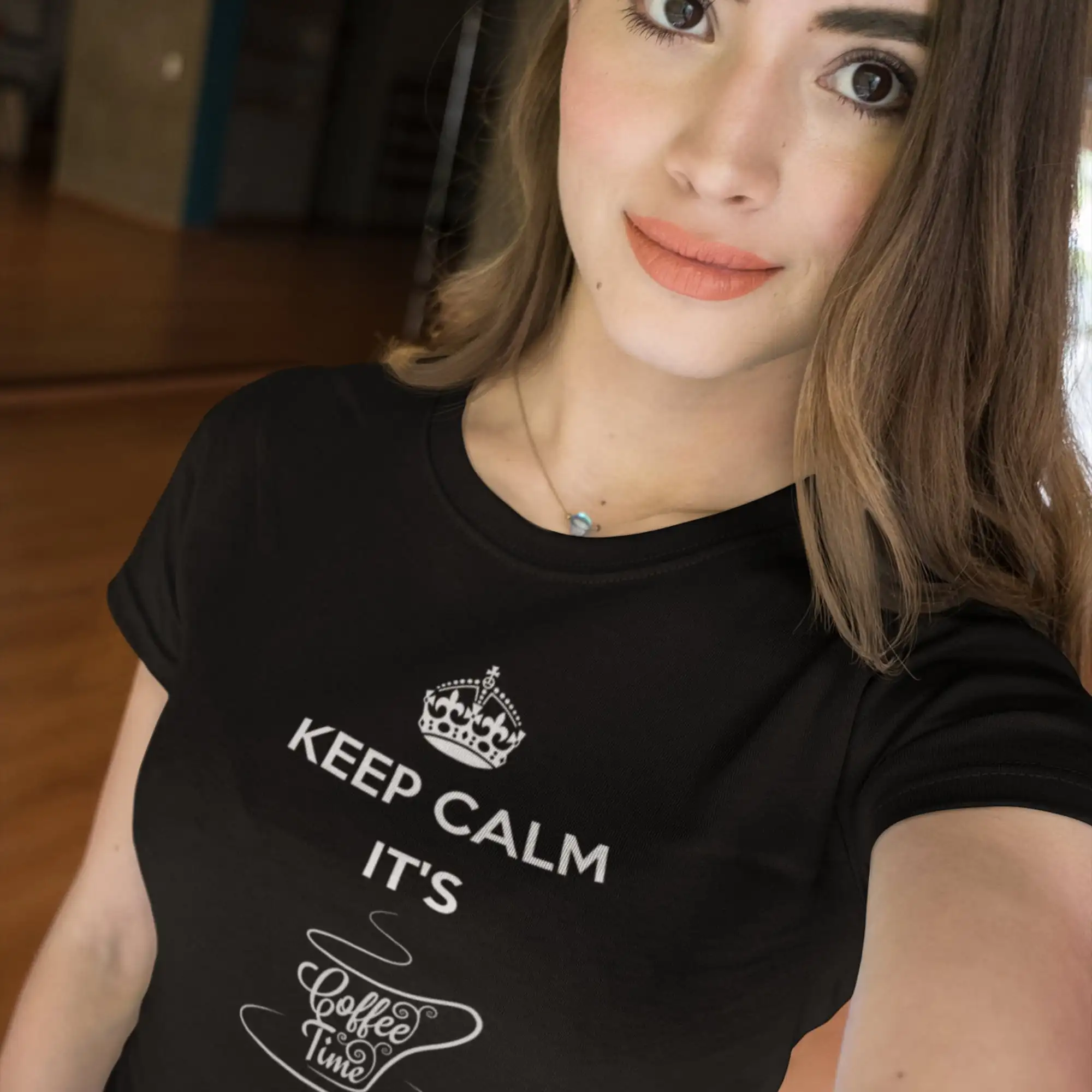 Coffee Time Statement T-shirt, Featuring Keep Calm Print, Great for Everyday Wear, Special Gift for Coffee Aficionados