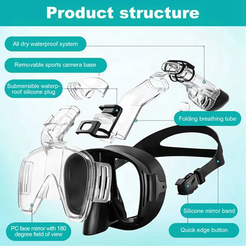 Diving Mask Anti-Fog Snorkel Mask Set With Full Dry Top System For Free Swimming Professional Snorkeling Gear Adult Kids image 6