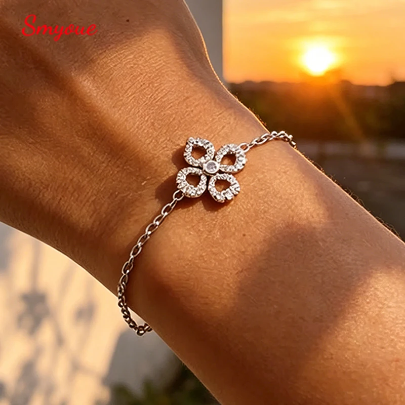 

Smyoue Adjustable Flower Moissanite Bracelets for Women Certified Sparkling 18k Plated Ear Jewelry 100% 925 Sterling Silver