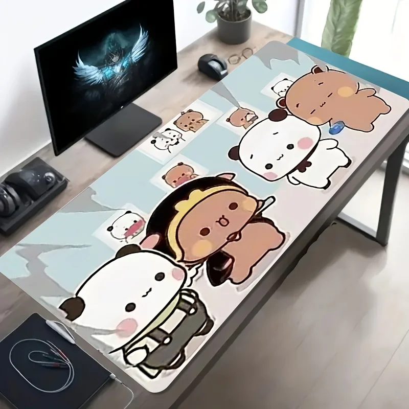 Cute Cartoon Panda Couple Gaming Mouse Pad Extra Large Non-Slip Rubber Desk Mat for Office