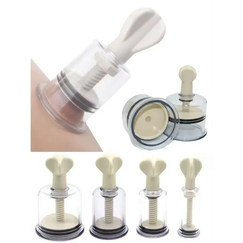 4pcs Rotating Handle Vacuum Body Massage Cans Suction Enhancer Anti Cellulite Acupuncture Vacuum Cupping Cups Nipple Aspirator