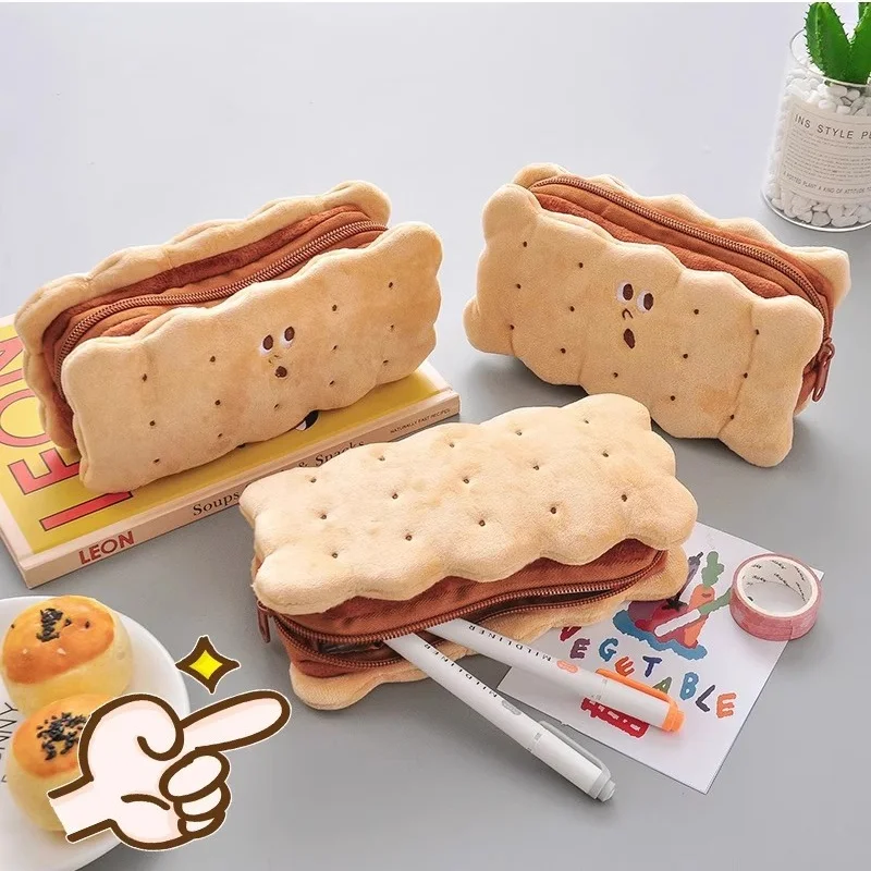 1pcs Cookie Pencil Case Bread Pencil Case Toast Pencil Case  Unisex Stationery Large Capacity Portable Bag Cosmetic Pouch