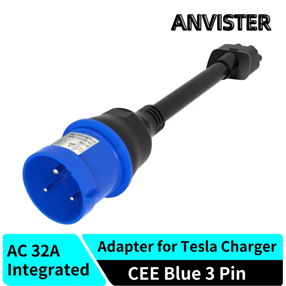 

3 Pin Blue CEE Adapter For Tesla 3 Pin Blue CEE Adapter Tesla Model S 3 X Y Gen 2 EV Charger Extension Cord Connector 240V 32A