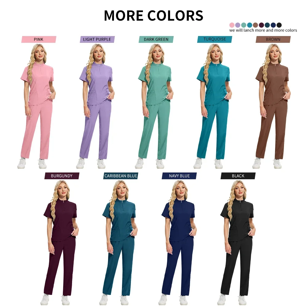 Uniformes de gommage pour femmes, ensemble de travail d'hôpital pour animaux de compagnie, hauts et pantalons extensibles avec multi-poches, ceinture de Yoga, uniformes de travail pour dentisterie