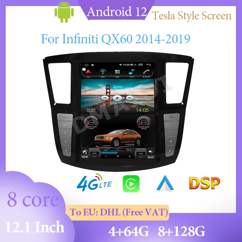 

Заводская цена Android 12 12,1 дюймов для Infiniti QX60 2014-2019 Carplay Авторадио автомобильный мультимедиа синий зуб GPS 4G WIFI