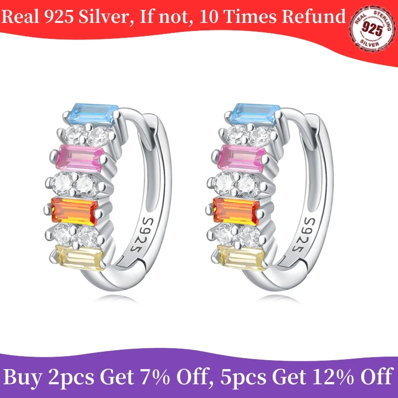 Hot sale Earrings 925 Sterling Silver Hoop Earrings Colorful splice CZ Zircon simple Jewelry For Women Sparkling Wedding