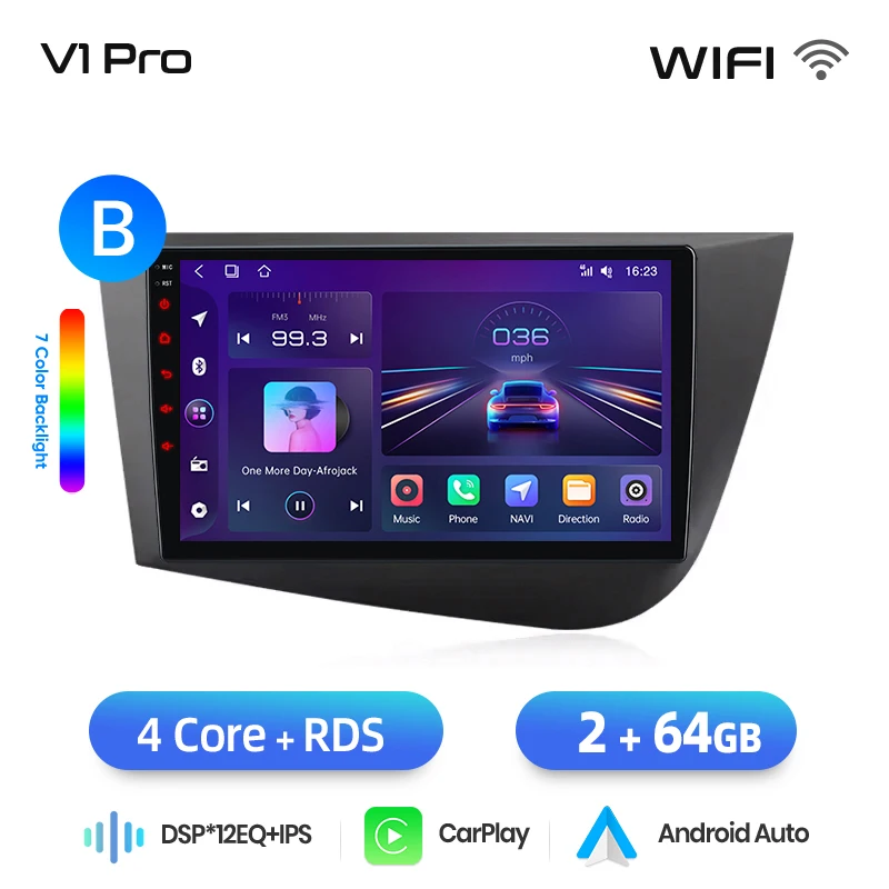 Junsun draadloze CarPlay Android Auto autoradio voor SEAT Leon Mk2 (1P) 2005-2012 met ingebouwde koelventilator, Android GPS navigatie, multimediaspeler, WiFi, DSP, RDS, BT, SWC, IPS touchscreen,