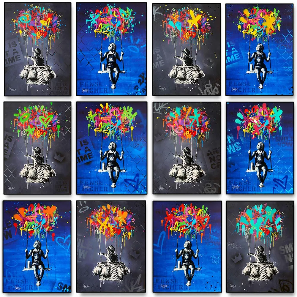 Banksy Art Boy Flying With Balloon Poster Home Decor Prints Picture Graffiti Canvas Painting Living Room Wall Home Decor Cuadros