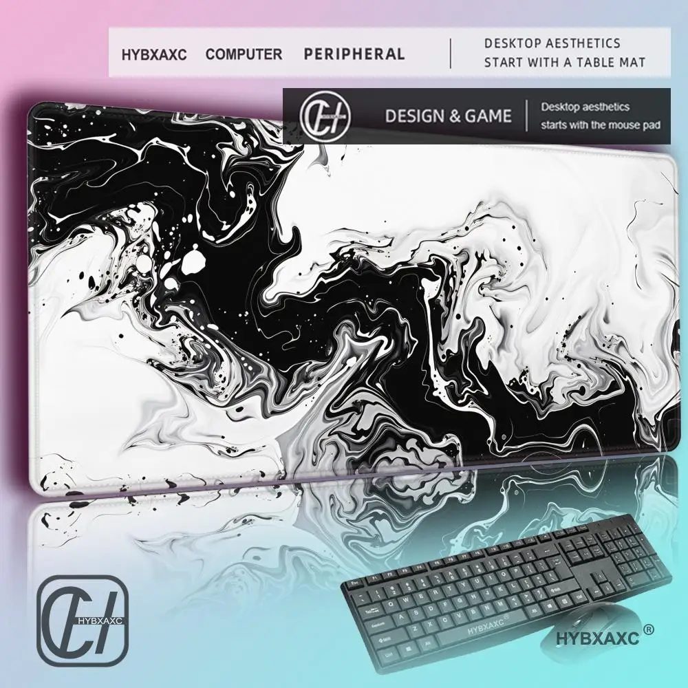

HYBXAXC Cool Black White Abstract Marble Mousepad, Modern Monochrome Ink Wave Desk Mat, Minimalist Design, Gaming Mat, Accessor