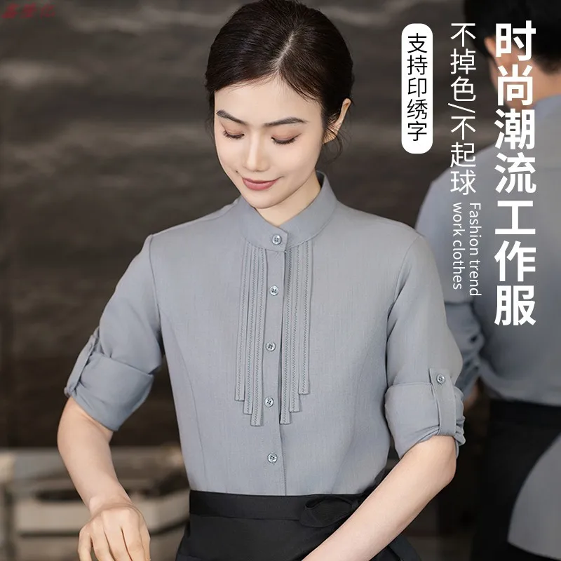 غربي مطعم ستيك هاوس النادل الخريف قابل للتعديل كم طويل موحدة برغر مقهى كعكة متجر ملابس العمل