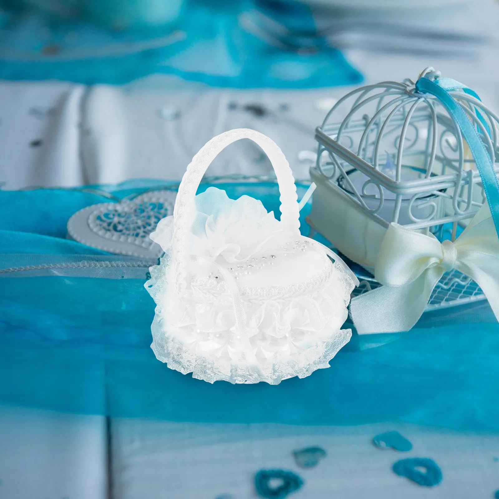 صندوق خاتم زفاف أنيق من الدانتيل الأبيض لملحقات خطوبة فتاة الزهور سلة اقتراح على شكل قماش عالي الجودة من البلاستيك