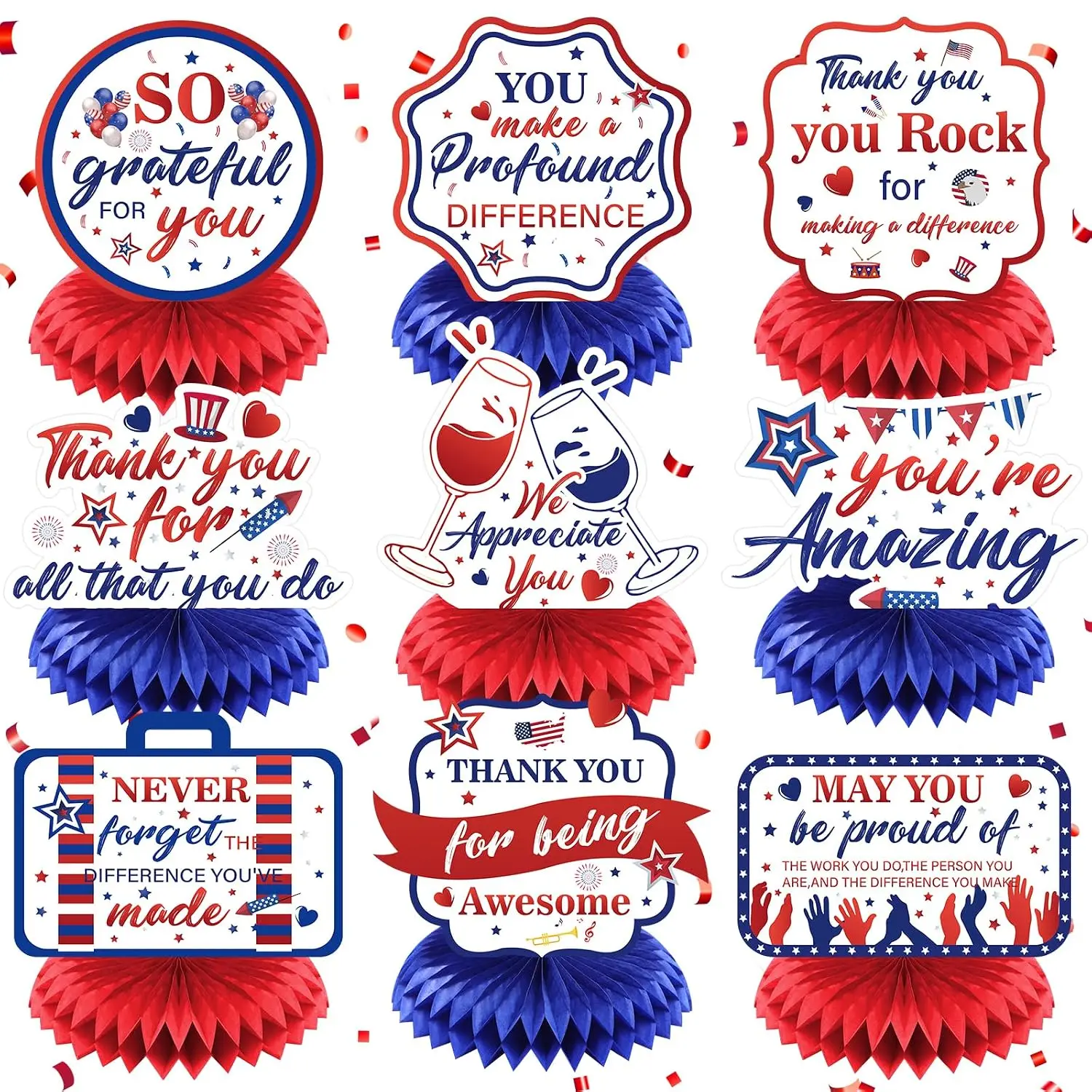 9Pcs Thank You Honeycomb Centerpieces Table Decor for Teacher Nurse Doctor Employee Graduation Appreciation Party Supplies