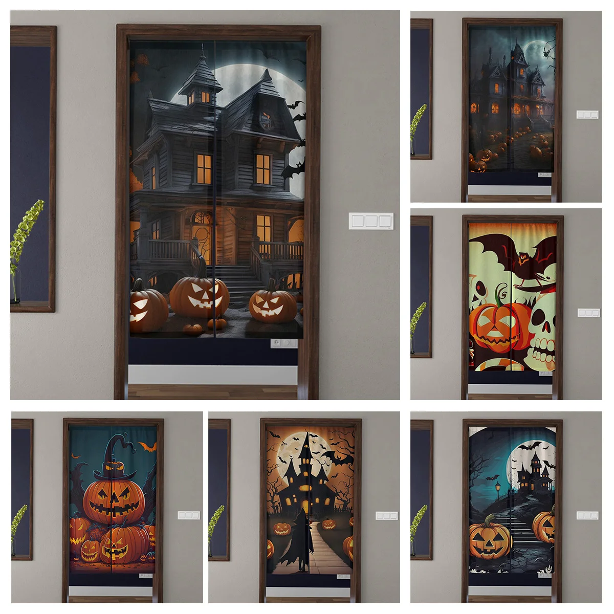 Door Curtain Noren Room Partition Privacy Protection Pendant Japanese Kitchen Decoration Household Multi Size Halloween Pumpkin