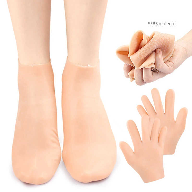 1Pair Reusable Honeycomb Foot Care Socks Moistrizing Spa Gel Gloves Exfoliating Moisturizing Anti Dry Cracked Plantar Hand Care