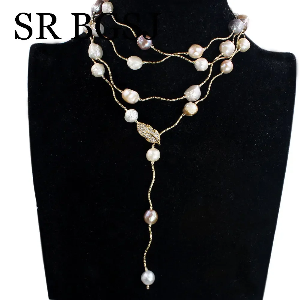 9-11mm Hot Style Wedding Women Jewelry Gift Natural Freshwater Pearl Coral Long Sweater Necklace 48inch