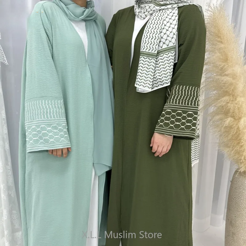 Jalabiya Open Front Abbaya Robe Kebaya Dubai Turkey Eid Muslim Kimono Keffiyeh Linnen Abaya Muslim Dress Women Prayer Garment