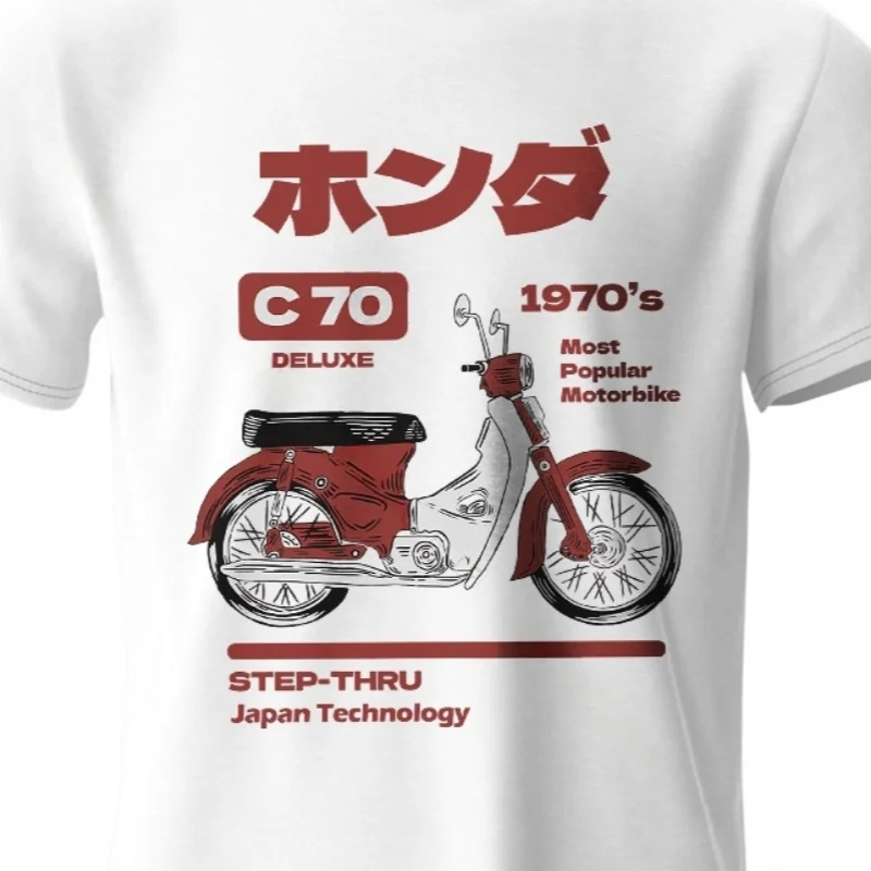 Camiseta 100% algodón con estampado de motocicleta Retro japonés, camiseta de manga corta con cuello redondo suave y t