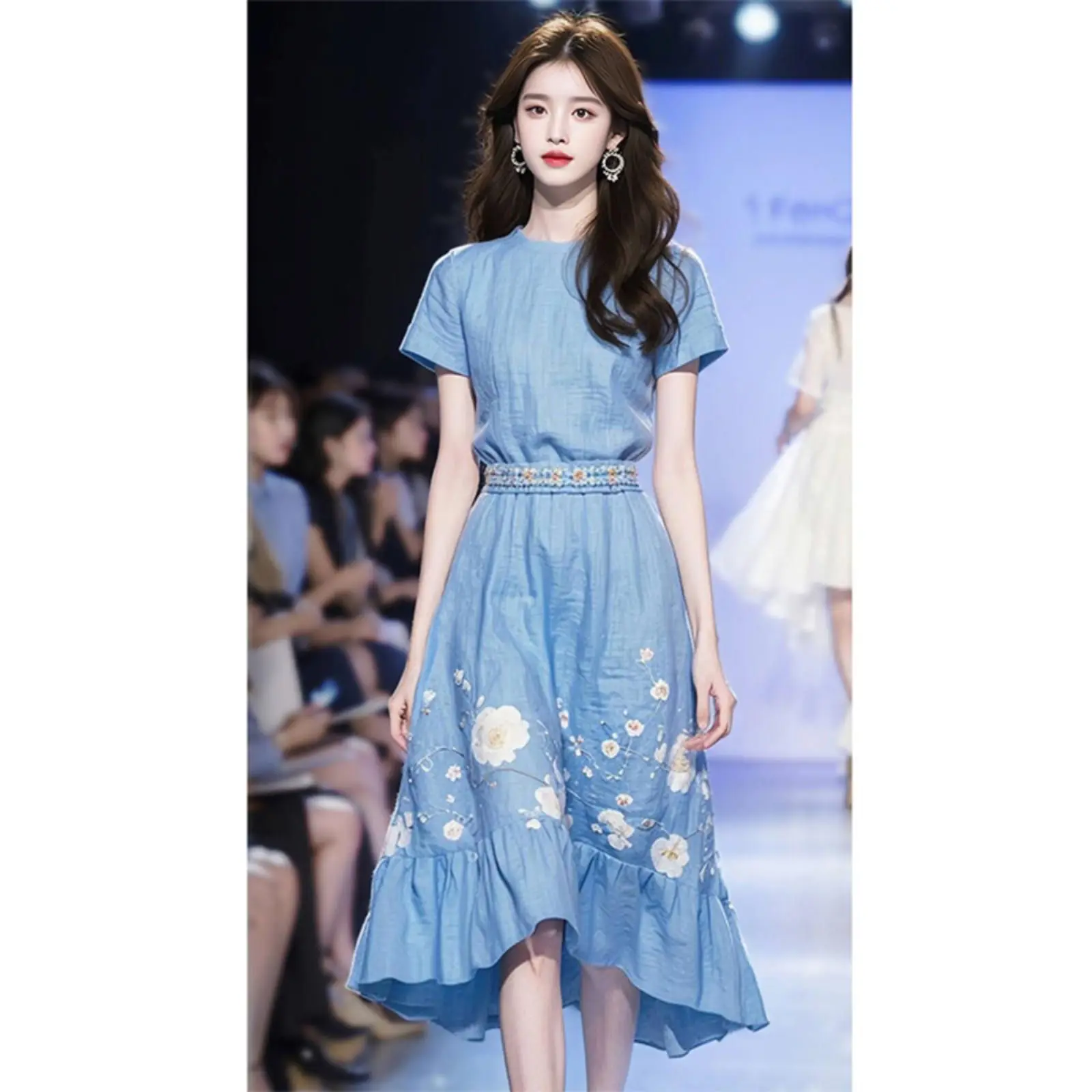 

Korea Waist Dress Women Fall Casual Long Dress Floral Print Dress Fashion Holiday Dress Elegant Classics Versatility