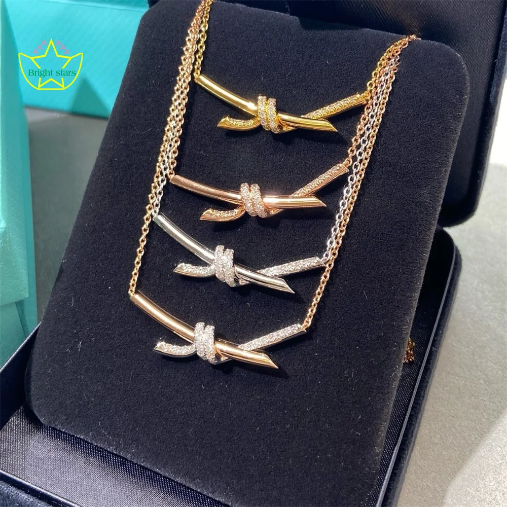 

Яркие звезды S925 18-каратное золото или розовое золото с бриллиантами, простое и милое дизайнерское ожерелье с бантом для женщин