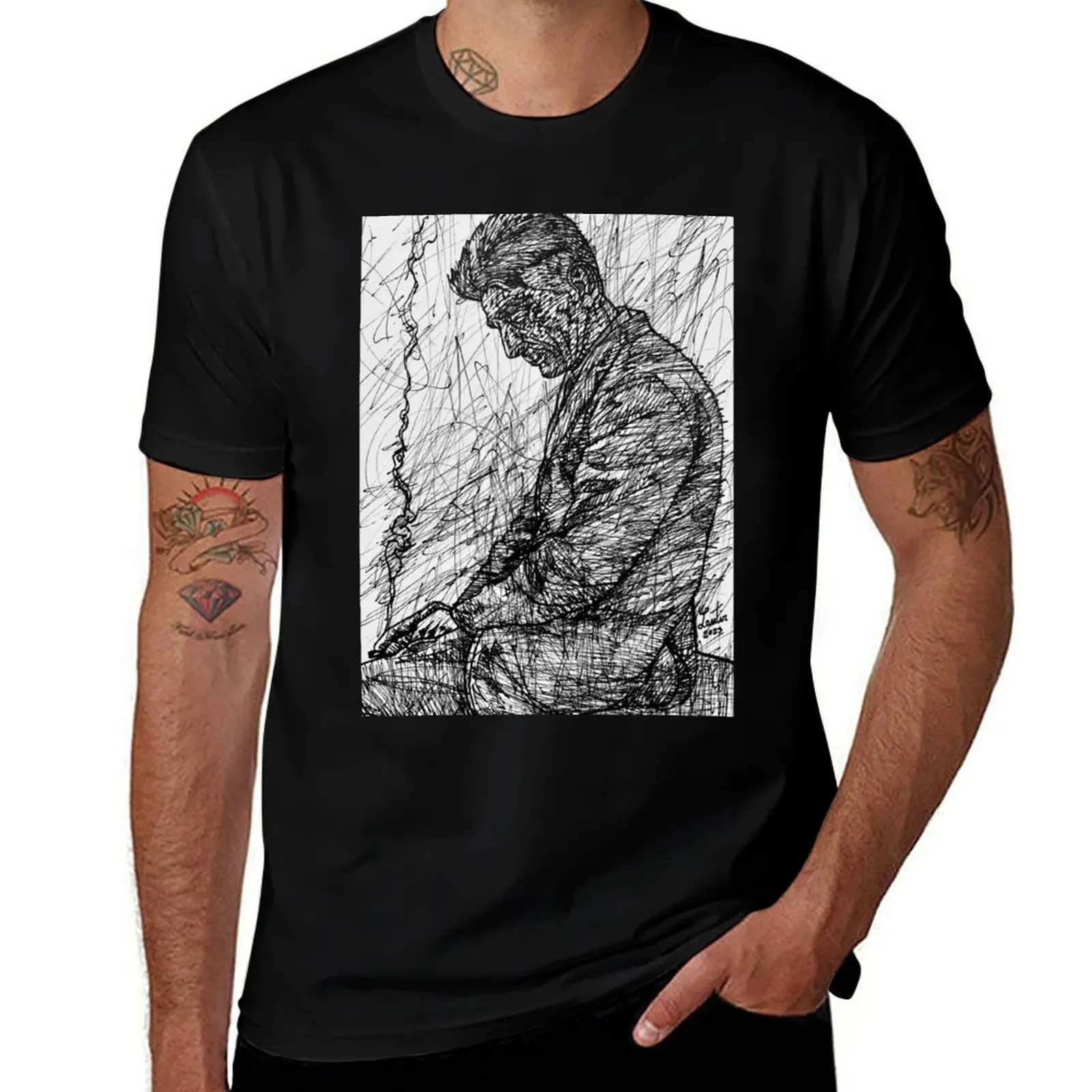 SAMUEL BECKETT ink portrait .2 T-Shirt summer top street wear boys whites korean fashion compression shirt men