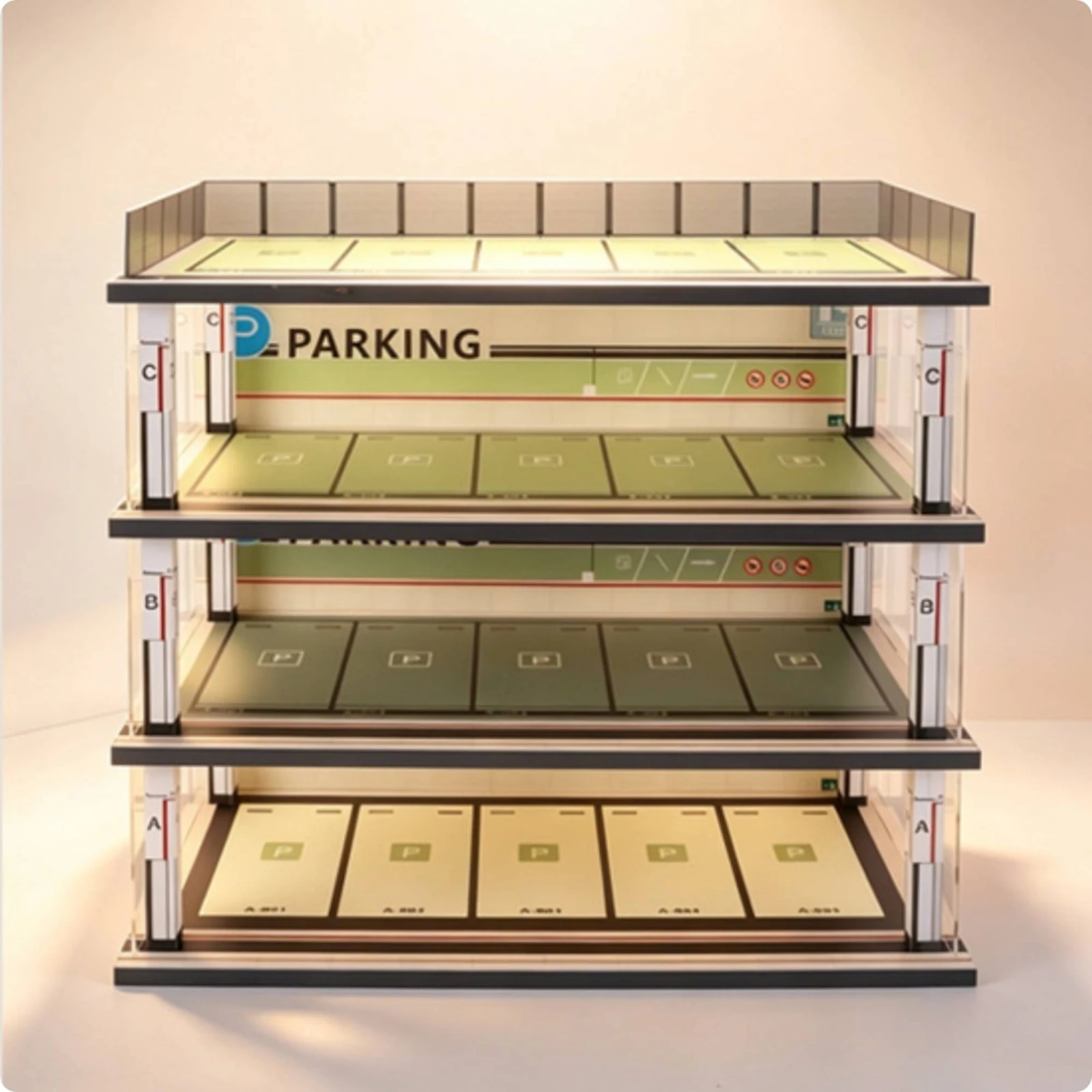 Parking Garage with Dust Cover 1:32 Scale Car Model Display Case Model Car Garage Wooden for Collectors, Hobby Room, Shelf