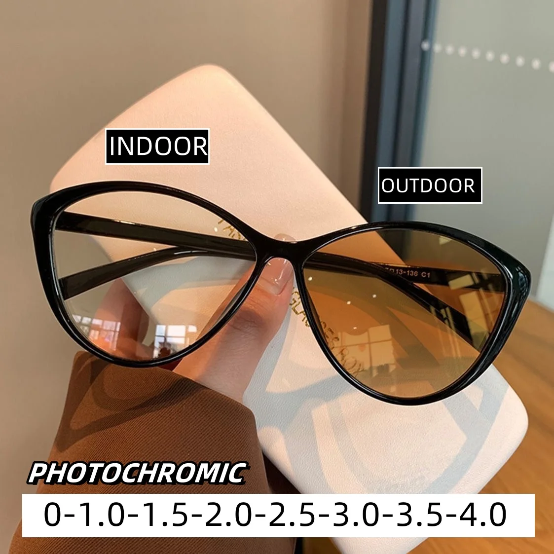 

Cat Eye Frame Photochromic Near Sight Eyeglasses Women Ladies High Defintion Myopia Glasses Ultra Light Minus Degree Goggle