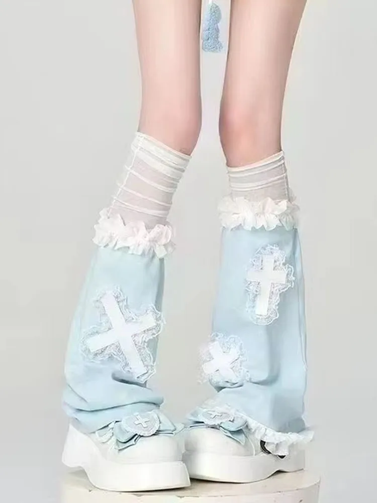 Y2k Leg Warmers Sweet Lace Knee Length Flare Leg Socks Kawaii Women's Socks Harajuku Gothic Lolita Women Leg Cover Boots Socks