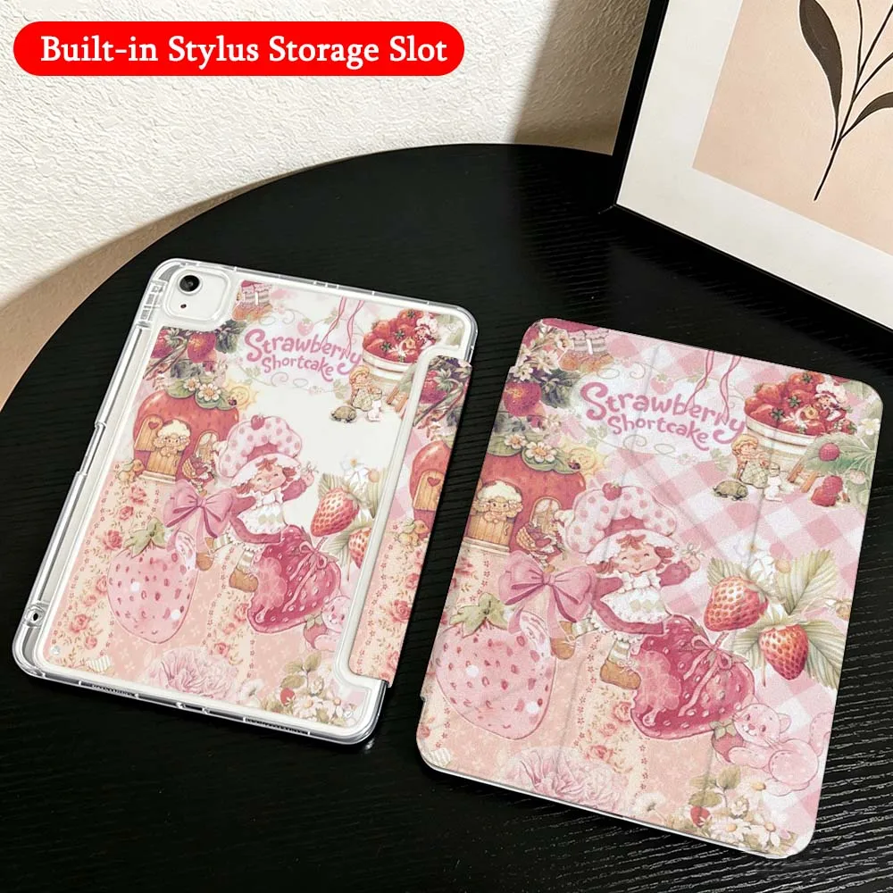 Strawberry Sweet Cake For iPad Mini Pro Air 5 6 7 8 9 10th 11th 11 9.7 10.9 13 inch Transparent Y-Shaped Folding Tablet Case