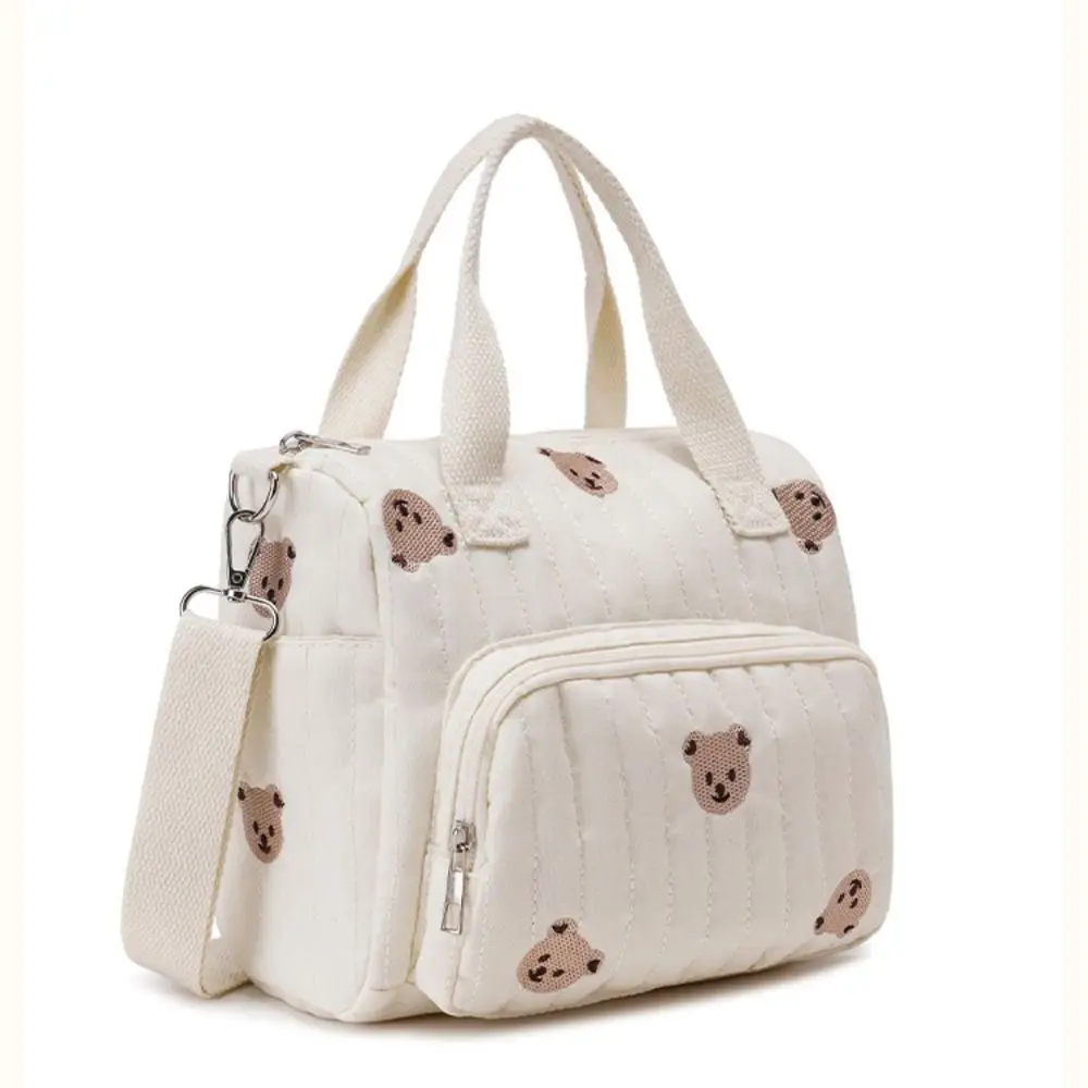 Portable Korean Style Mummy Bag Embroidery Bear Baby Diaper Organizer Multi-pocket Flower Women Handbag Travel