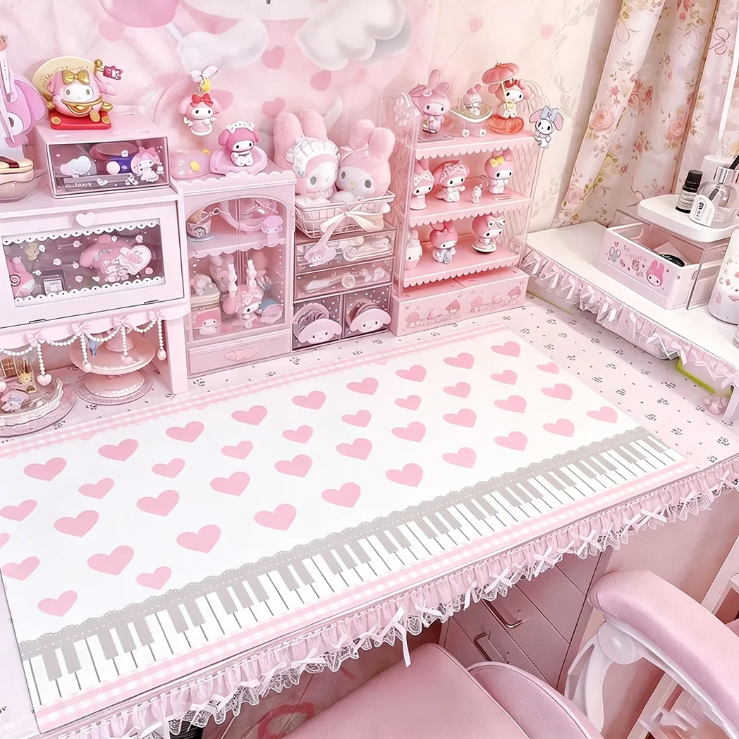 

Leather Desk Pad Protector Piano Key Love Heart Y2k Pink Girl Mouse Pad Office Desk Mat Waterproof Non-Slip PU Desk Blotter Pad