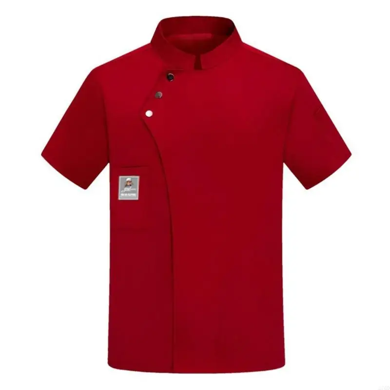 Manteau chef unisexe respirant 270D, manches courtes, fermeture à boutons, uniforme cuisine