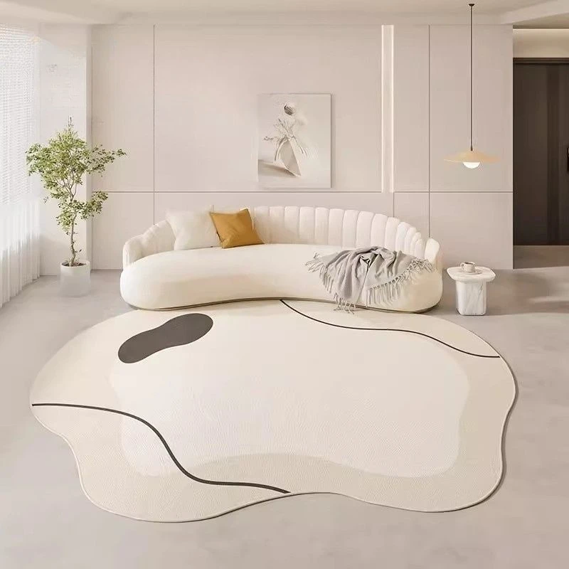 Irregular Shape Artistic Abstract Style Living Room Carpet Beige Antiskid Coffee Tables Rug Washable Fluffy Cute Room Décor Mat