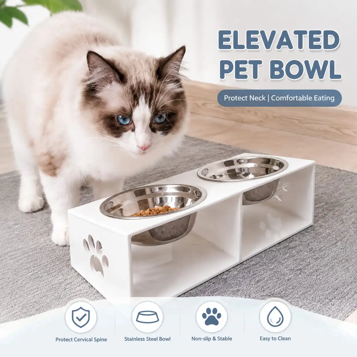 Acrylic Elevated Pet Feeder Stand Raised Dog Cat Food Bowl Holder Neck Protection Single Double Bowls Dining Table Rack